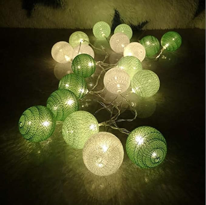 20 Ball Green 3m String Light Battery Box 5cm Cotton Ball  Christmas Birthday Garden Special Occasion Decoration