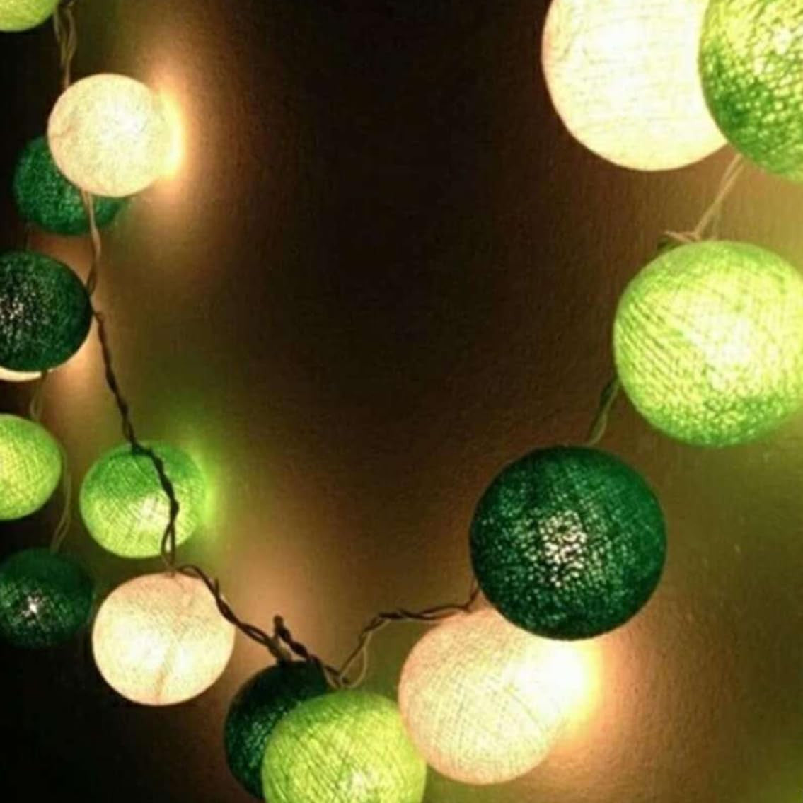 50 Ball Green Mix LONG 5m String Light Battery Box 5cm Cotton Ball  Christmas Birthday Garden Special Occasion Decoration