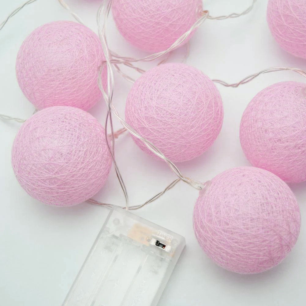 50 Ball Pastel Pink LONG 5m String Light Battery Box 5cm Cotton Ball  Christmas Birthday Bbay Girl Special Occasion Decoration