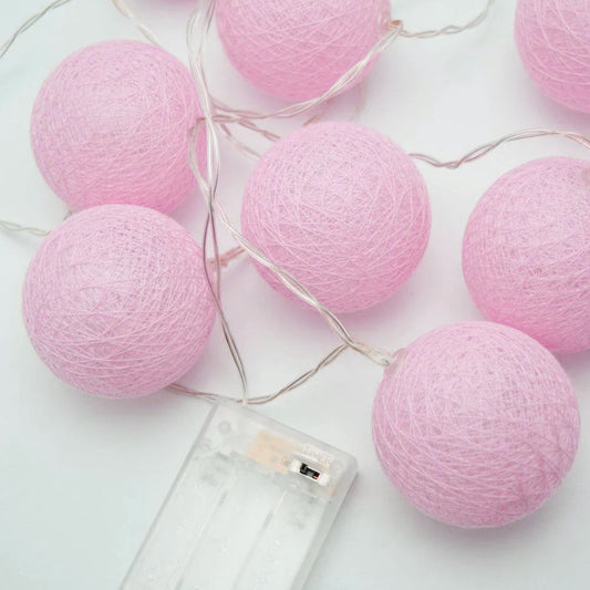 50 Ball Pastel Pink LONG 5m String Light Battery Box 5cm Cotton Ball  Christmas Birthday Bbay Girl Special Occasion Decoration