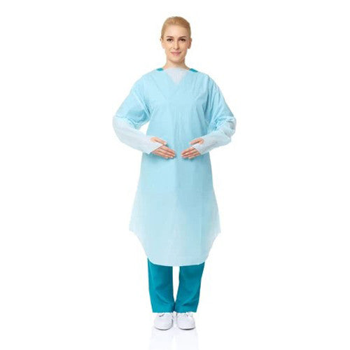 50 Pcs Disposable PPE Gown Protective Workwear Suit Thumb Hook Sleeve Coverall Apron Blue Medical Cleaning Painting