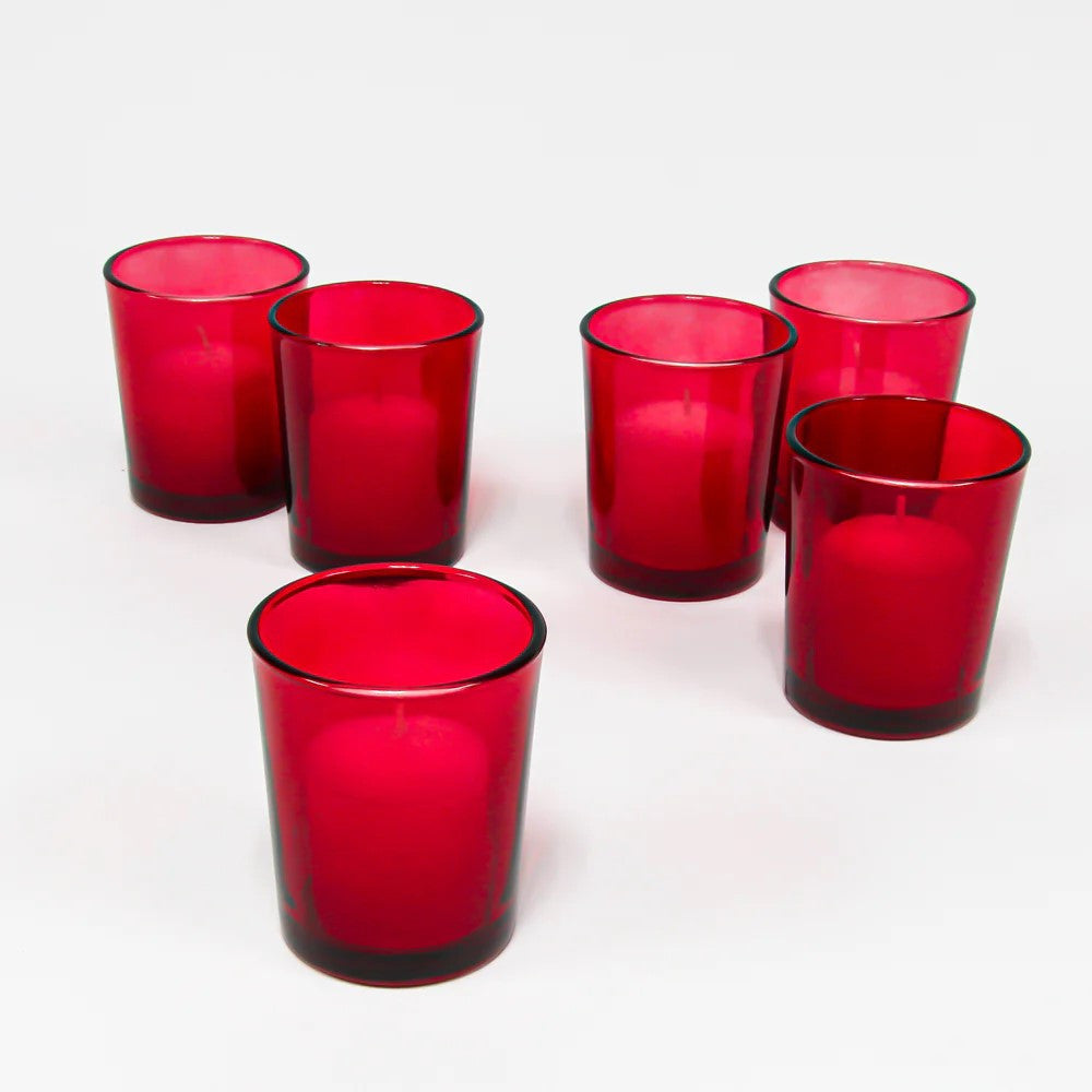 20 Pack Red Glass Votive Tealight Candle Holders House Party Centerpiece Xmas Wedding Decor Glass Candlestick Party Decorations Bridal Valentines Event