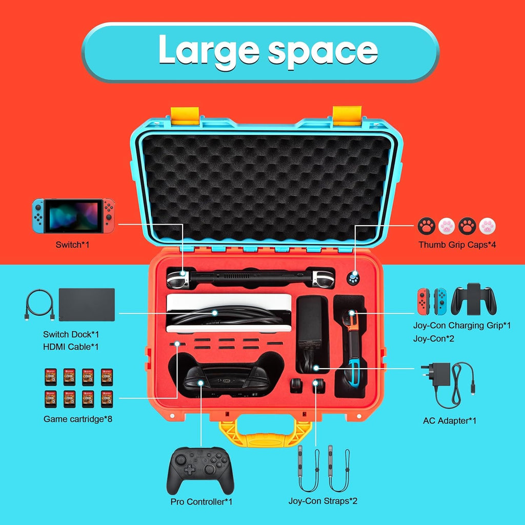 Carrying Case for Nintendo Switch OLED Case, Professional Safe Hard-Red & Blue