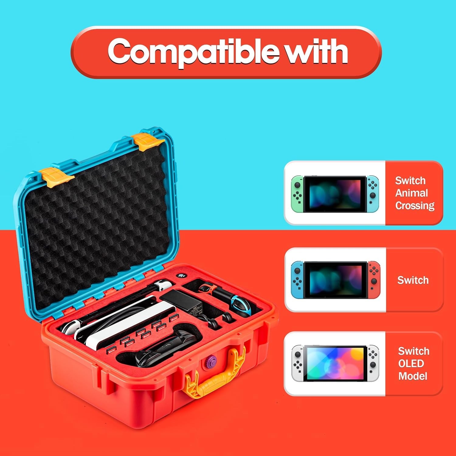 Carrying Case for Nintendo Switch OLED Case, Professional Safe Hard-Red & Blue