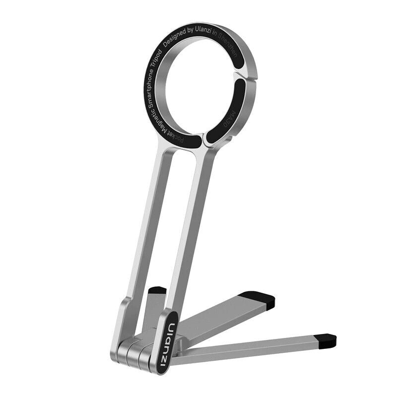MA30 Magnetic Phone Tripod Stand for iPhone - Aluminium Maglock Smartphone Mini Tripod Pocket Cell Phone Stand Dual-Sided Magnet Quick Mount Compatible with iPhone 16 15 14 13 12 Magsafe(Silver)