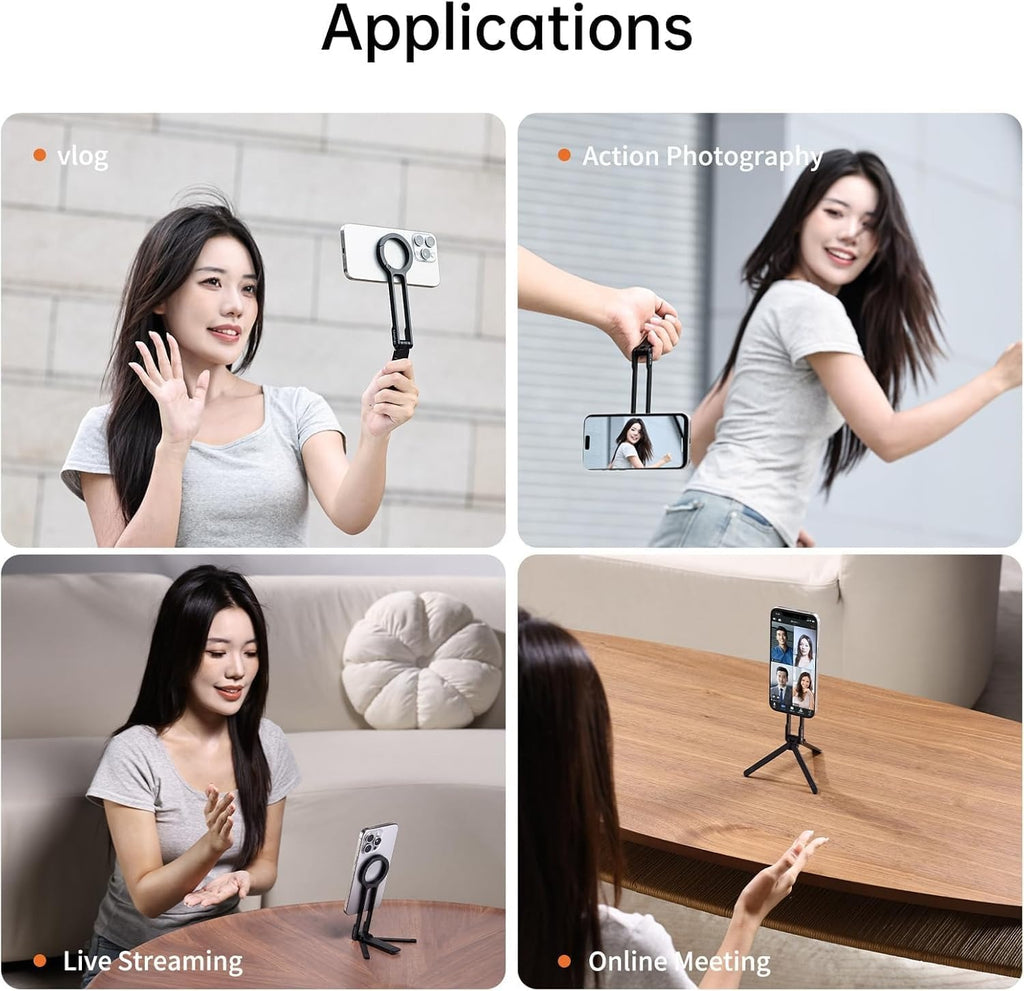 MA30 Magnetic Phone Tripod Stand for iPhone - Aluminium Maglock Smartphone Mini Tripod Pocket Cell Phone Stand Dual-Sided Magnet Quick Mount Compatible with iPhone 16 15 14 13 12 Magsafe(Silver)