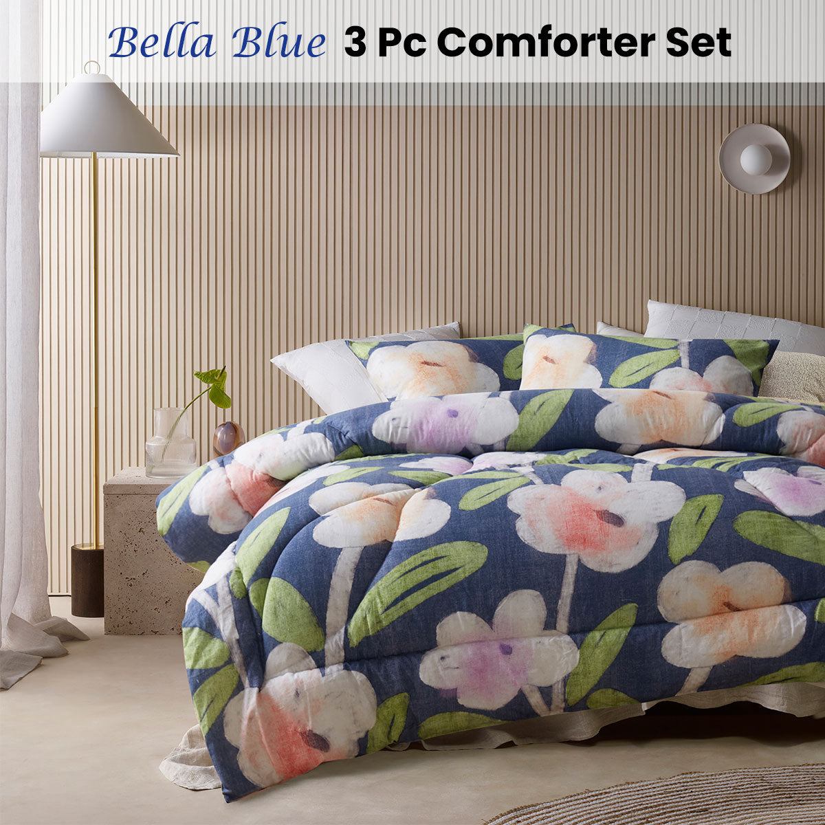 Accessorize Bella Blue Floral 3 Piece Comforter Set King