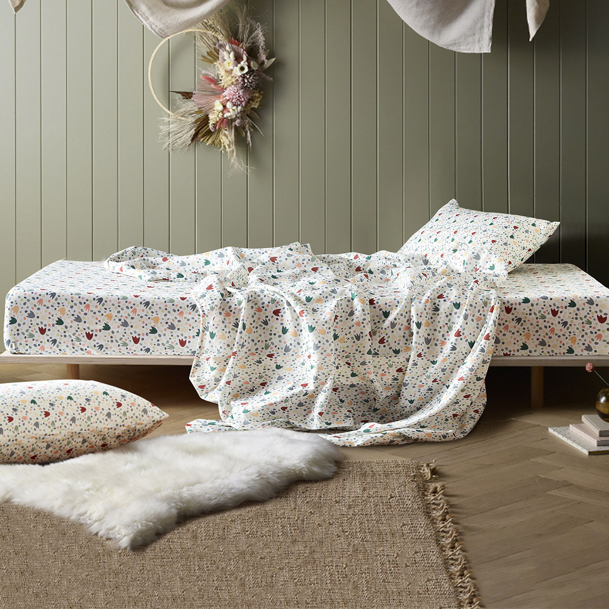 Happy Kids Dino Mania Green Cotton Sheet Set Single