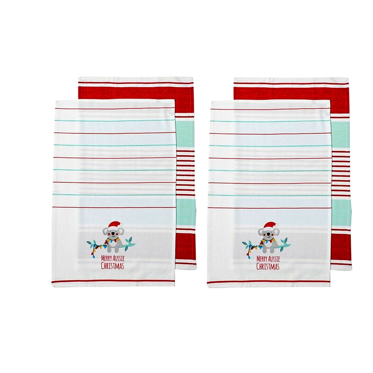 Australiana Aussie Animal Koala Christmas Set of 4 Cotton Kitchen Towels