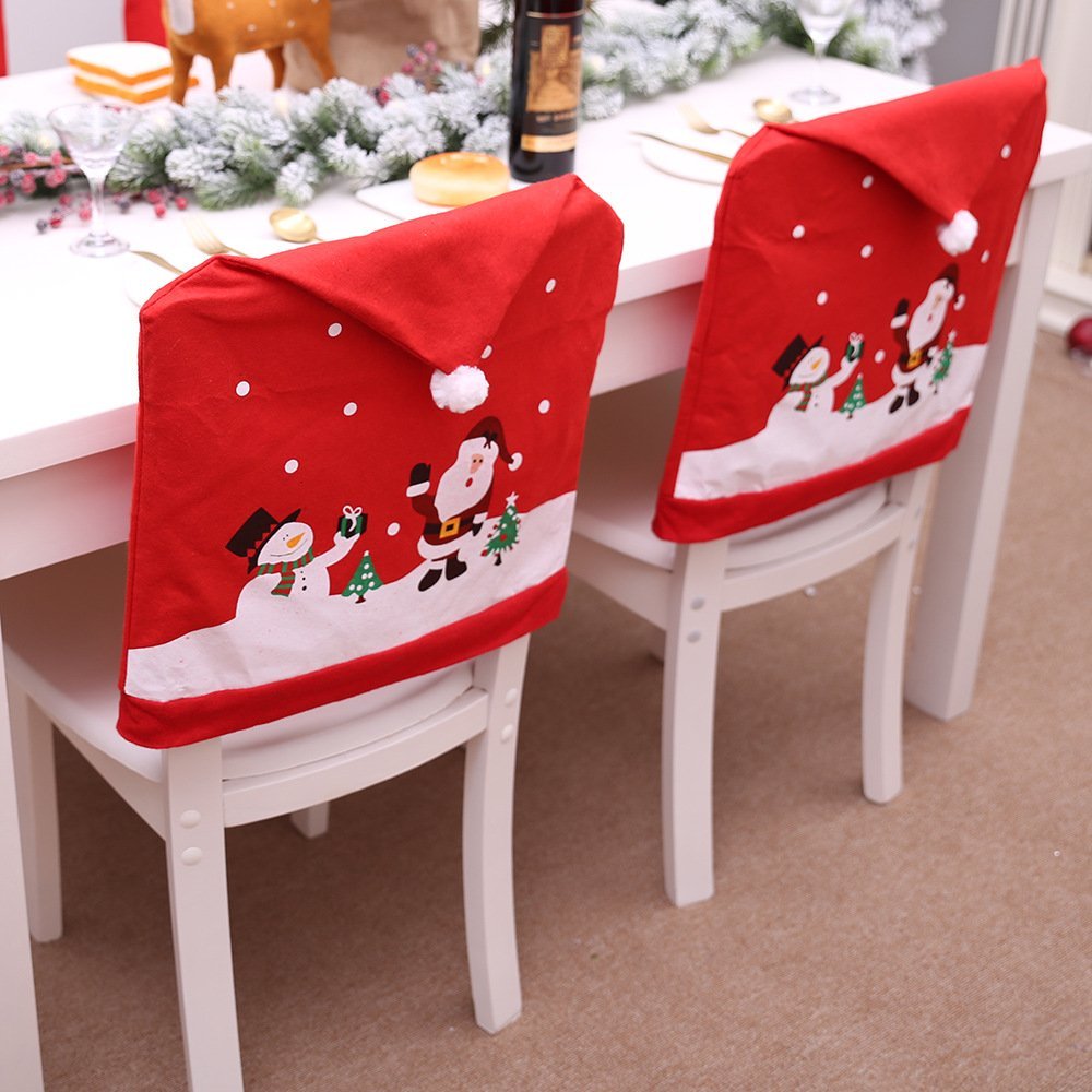 6-10x Christmas Santa Hat Chair Covers Table Cloth Dinner Home D¨¦cor Ornaments, Table Runner (34x176 cm)