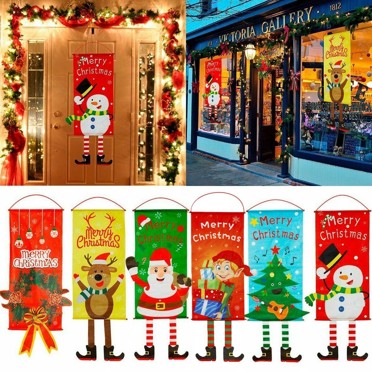 Christmas Hanging Banner Flag Door Window D¨¦cor Santa Reindeer Snowman Ornaments, Santa