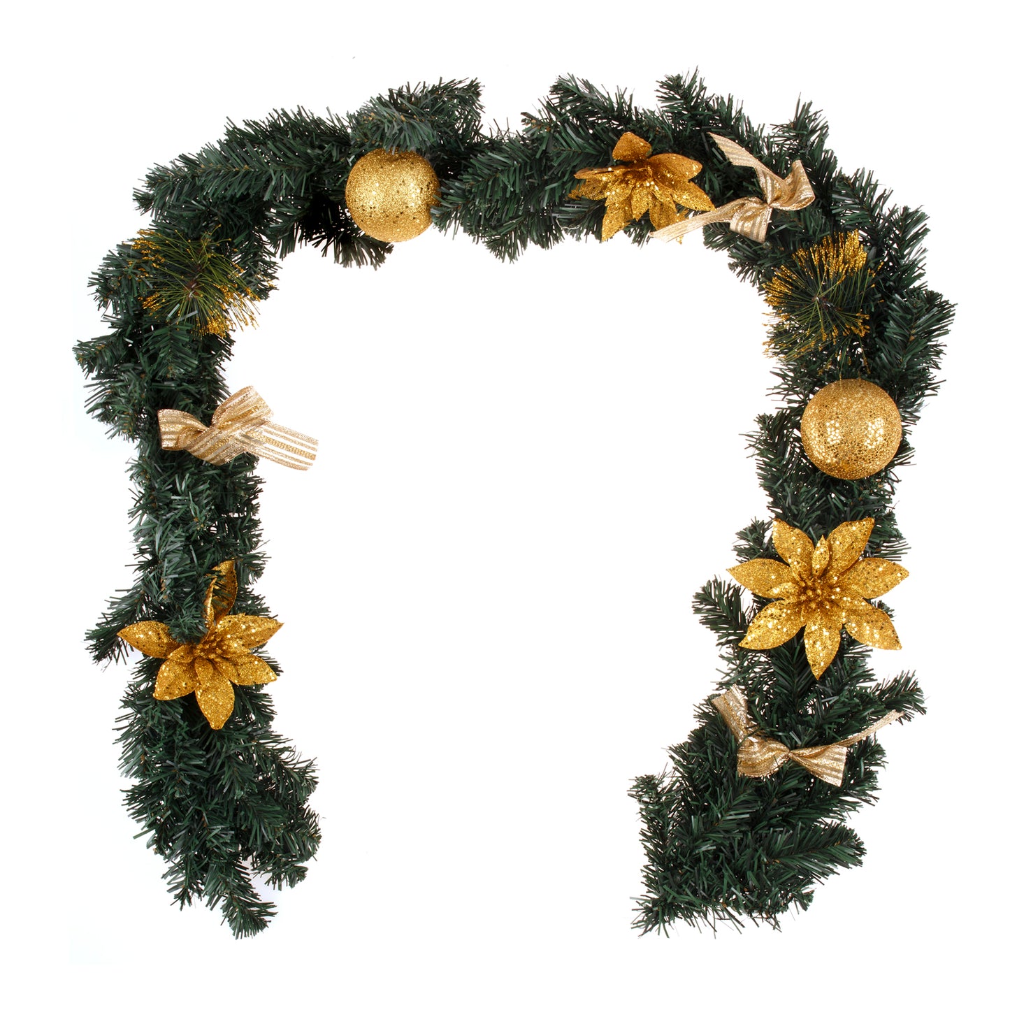 1.8m/6ft Christmas Pine Green Garland Gold Balls Flower Bows Xmas Hanging D¨¦cor, Gold, Green