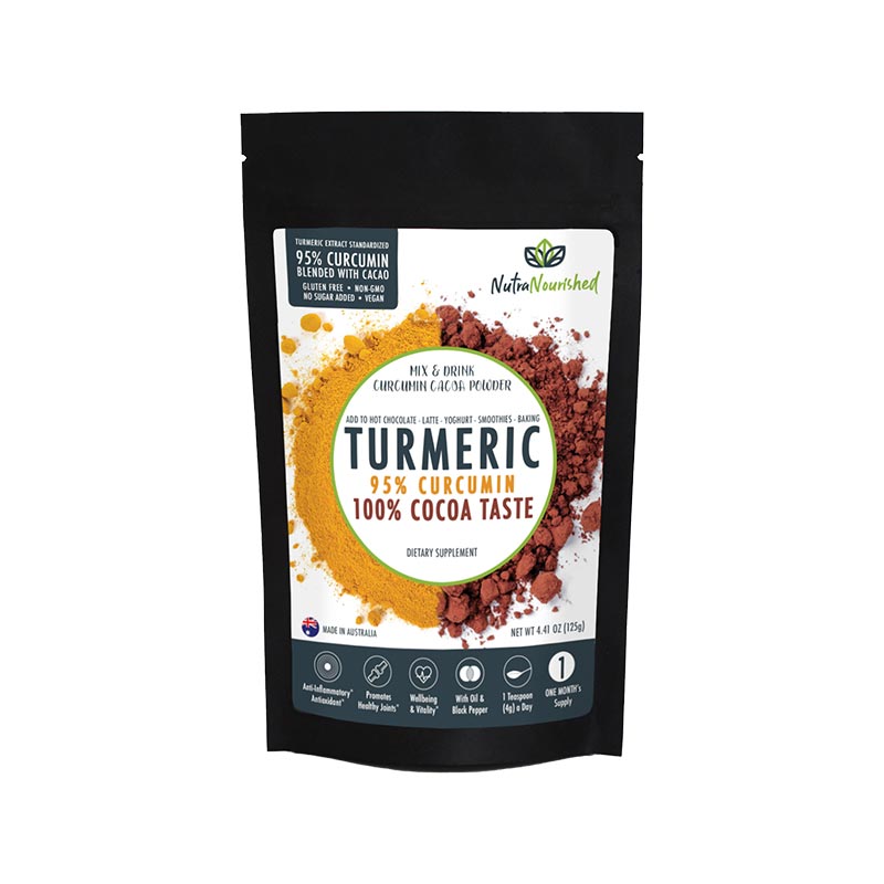 95 percent Organic Curcumin Extract Cocoa Flavour - Turmeric Powder With Black Pepper - Organic and with Black Pepper, 125g