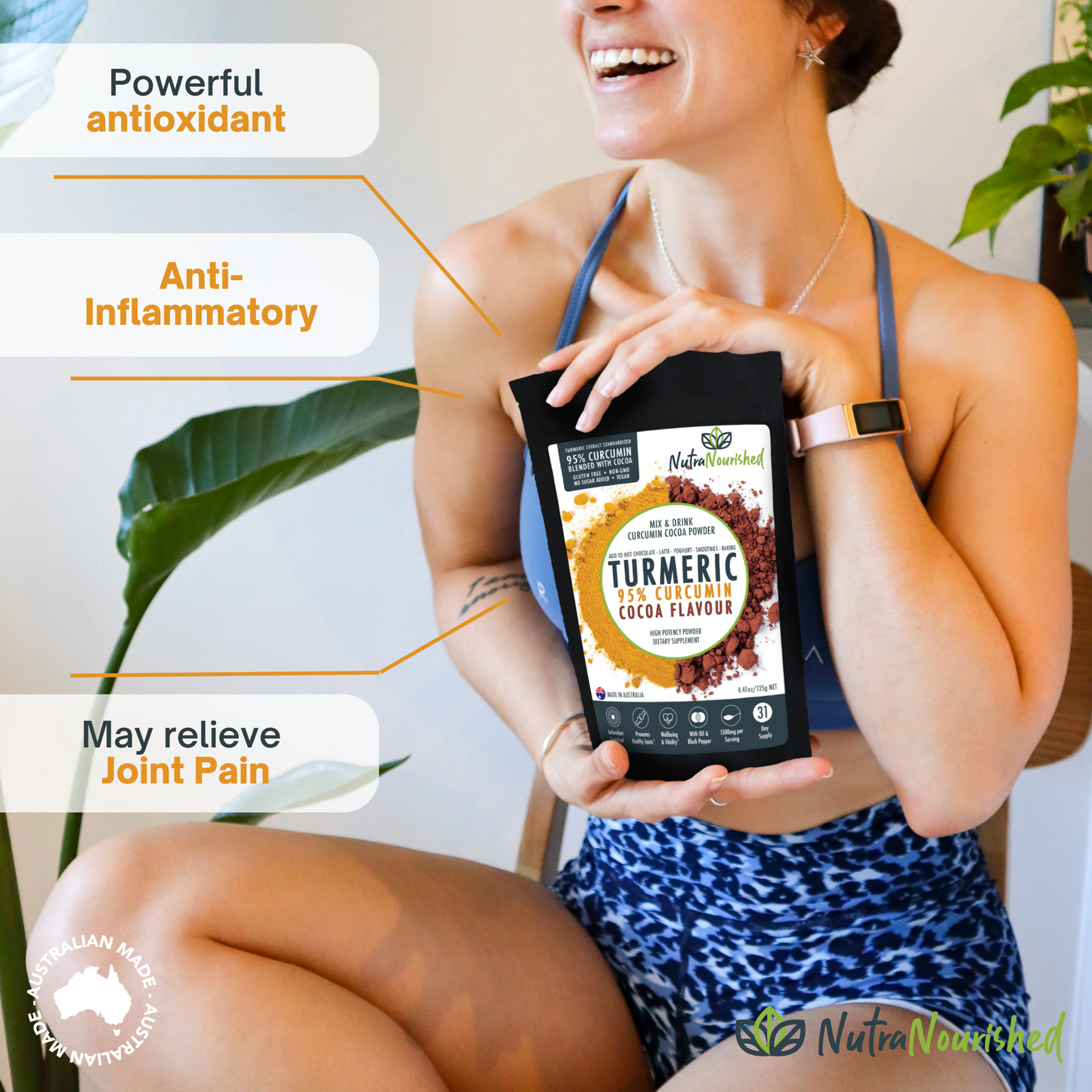 95 percent Organic Curcumin Extract Cocoa Flavour - Turmeric Powder With Black Pepper - Organic and with Black Pepper, 125g