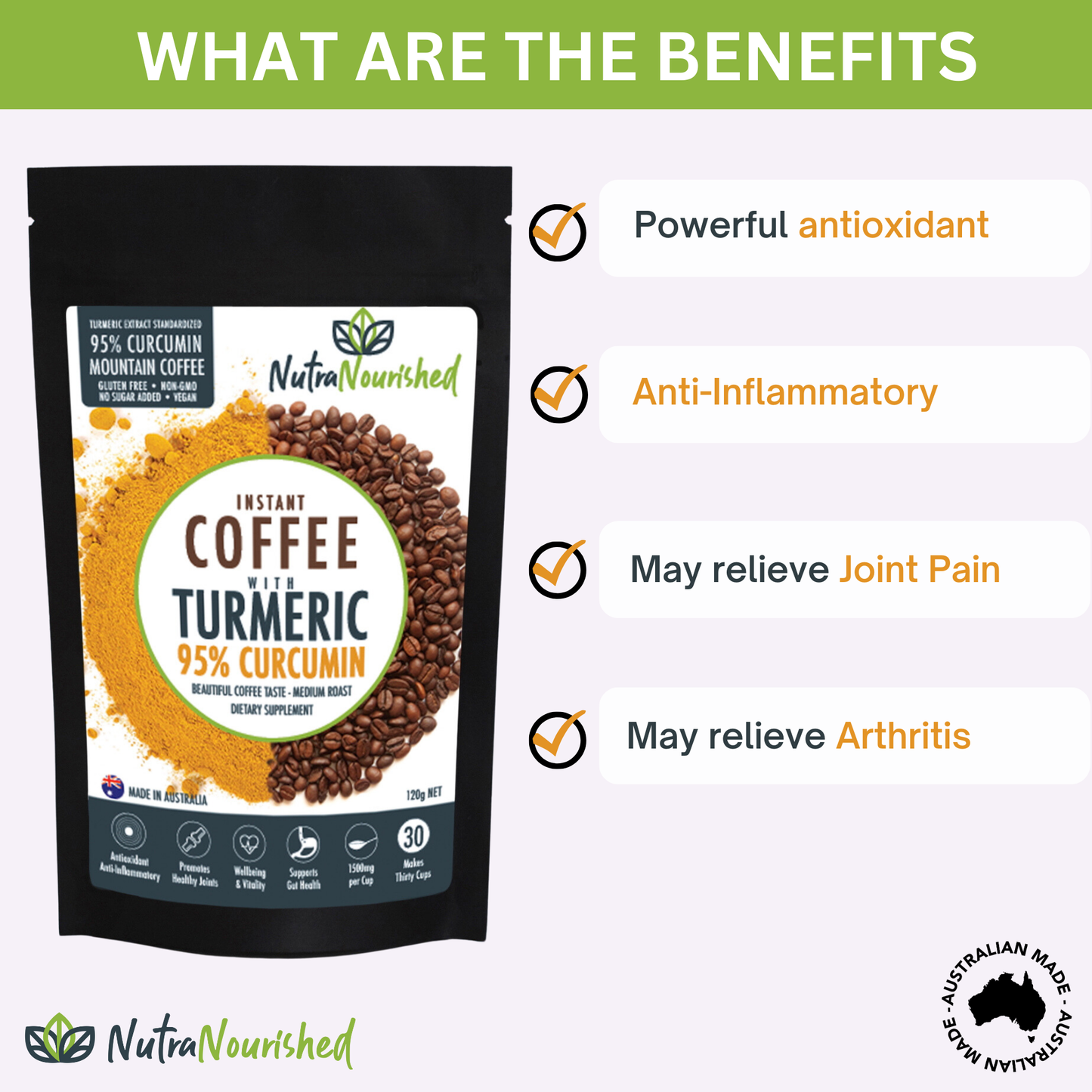 Instant Coffee with 95 percent Pure Organic Curcumin - Turmeric Extract Powder (1,000mg) - 120g