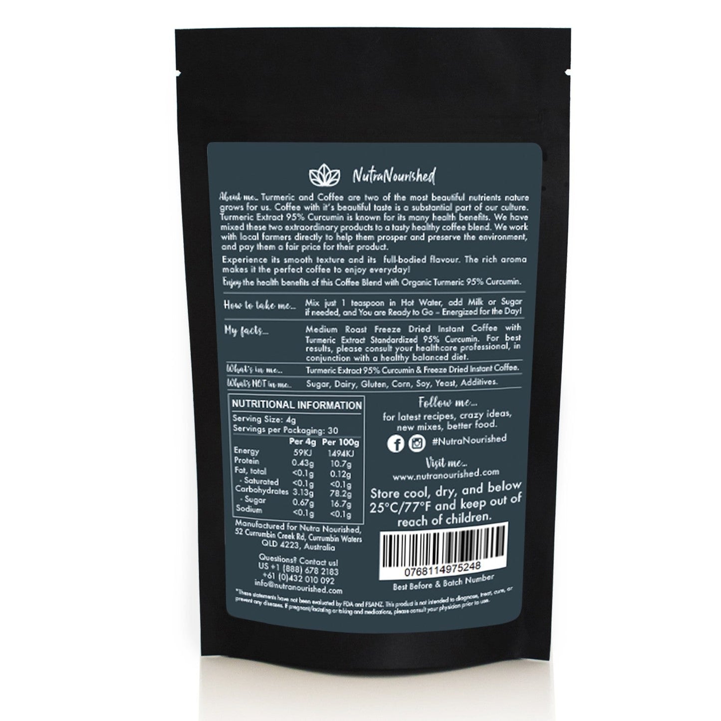 Instant Coffee with 95 percent Pure Organic Curcumin - Turmeric Extract Powder (1,000mg) - 120g