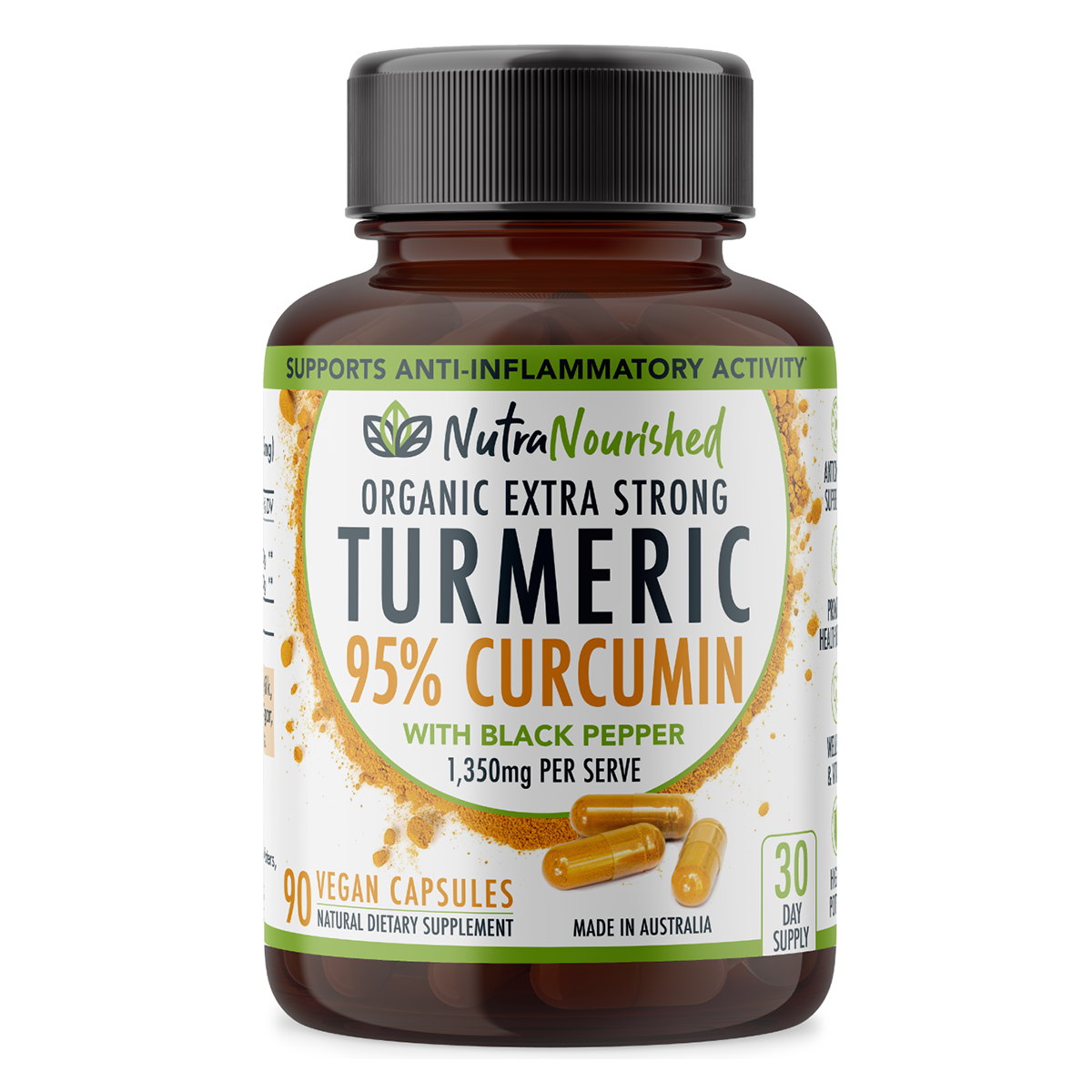 Curcumin Tablets - 95 percent Pure Organic Vegan - Turmeric Extract Buffered with Black Pepper (1,350mg) - 90 Vegan Capsules