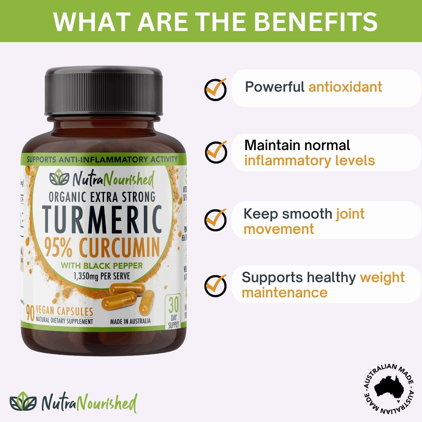 Curcumin Tablets - 95 percent Pure Organic Vegan - Turmeric Extract Buffered with Black Pepper (1,350mg) - 90 Vegan Capsules