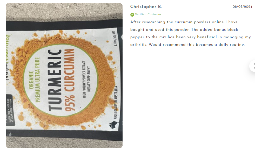 Pure Organic 95 percent Curcumin Powder (60g/1 month supply) - 1500mg of Turmeric Extract Buffered with Black Pepper