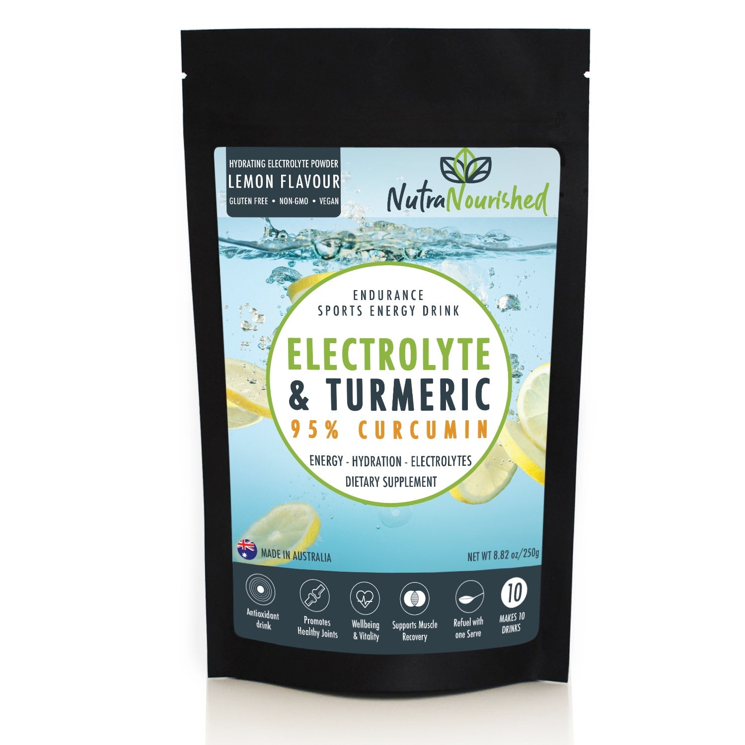 Electrolyte Powder & 95 percent Pure Organic Curcumin - Lemon Flavour, 250g