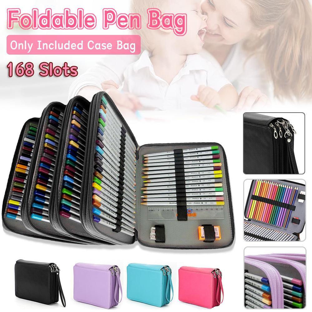 168 Slots Large Capacity Pencil Case Foldable Pen Bag Make Up Storage Organizer - Purple