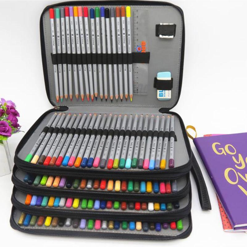 168 Slots Large Capacity Pencil Case Foldable Pen Bag Make Up Storage Organizer - Rose Red