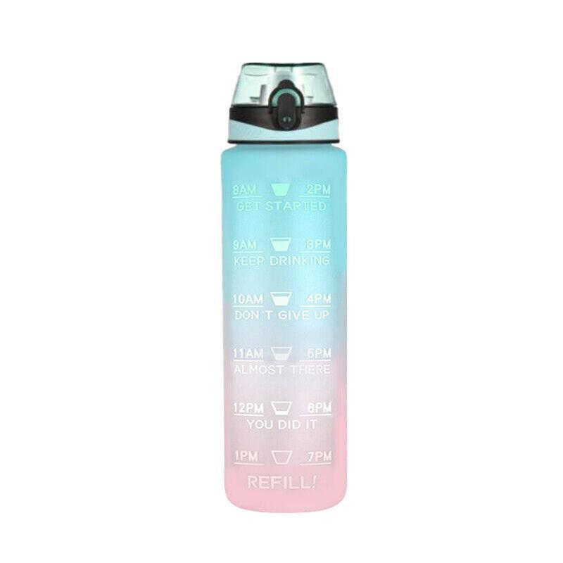 1L Water Bottle Motivational Drink Flask With Time Markings Bpa Free Sport Gym - Blue+Purple