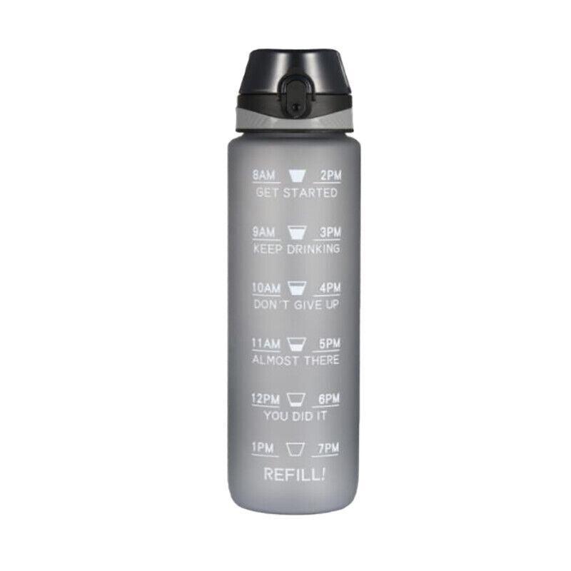 1L Water Bottle Motivational Drink Flask With Time Markings Bpa Free Sport Gym - Pink+Purple