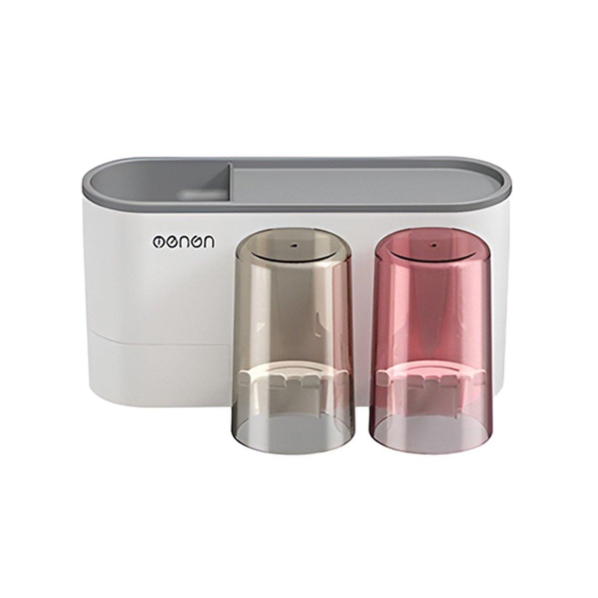 Bathroom Wall Mounted Toothbrush Holder Toothpaste Stand Storage Rack With Cup - Two Cups Set