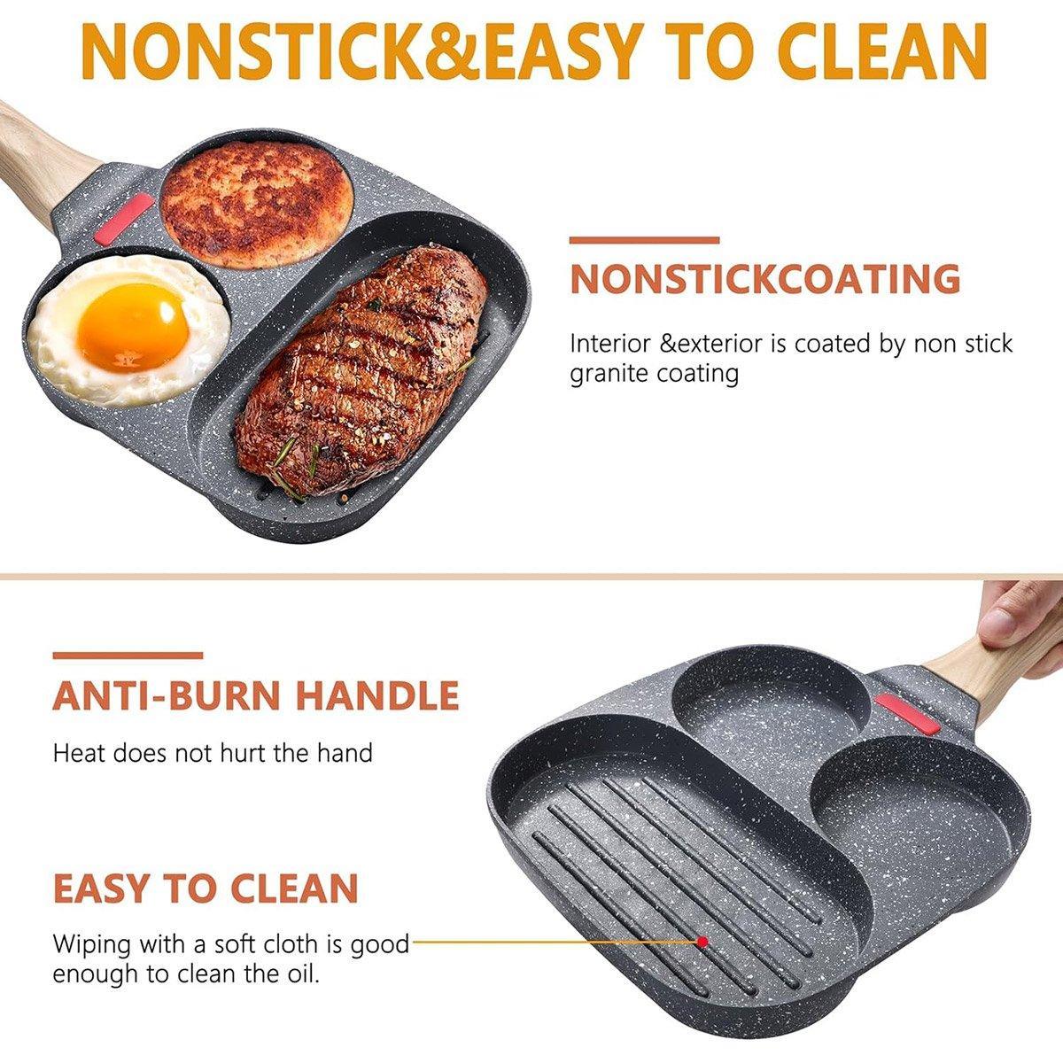 Nonstick Three in One Egg Frying Pan Skillet Breakfast Cooker for Kitchen Use