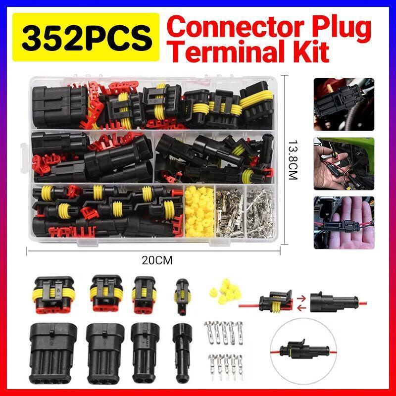 352PCS 12V Waterproof Electrical Wire Connector Plug Terminal Kit 1/2/3/4 Pin