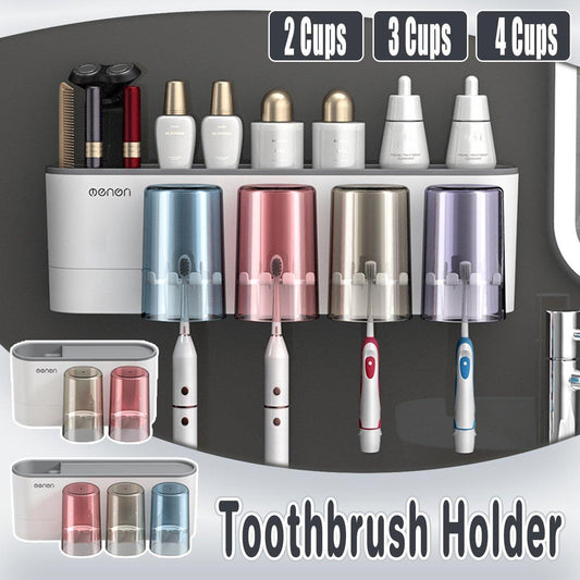 Bathroom Wall Mounted Toothbrush Holder Toothpaste Stand Storage Rack With Cup - Three Cups Set