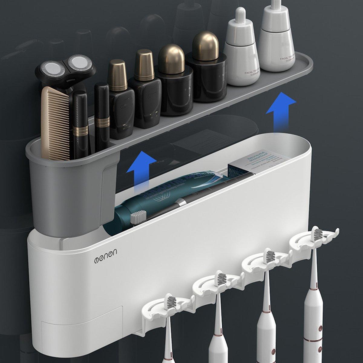 Bathroom Wall Mounted Toothbrush Holder Toothpaste Stand Storage Rack With Cup - Three Cups Set