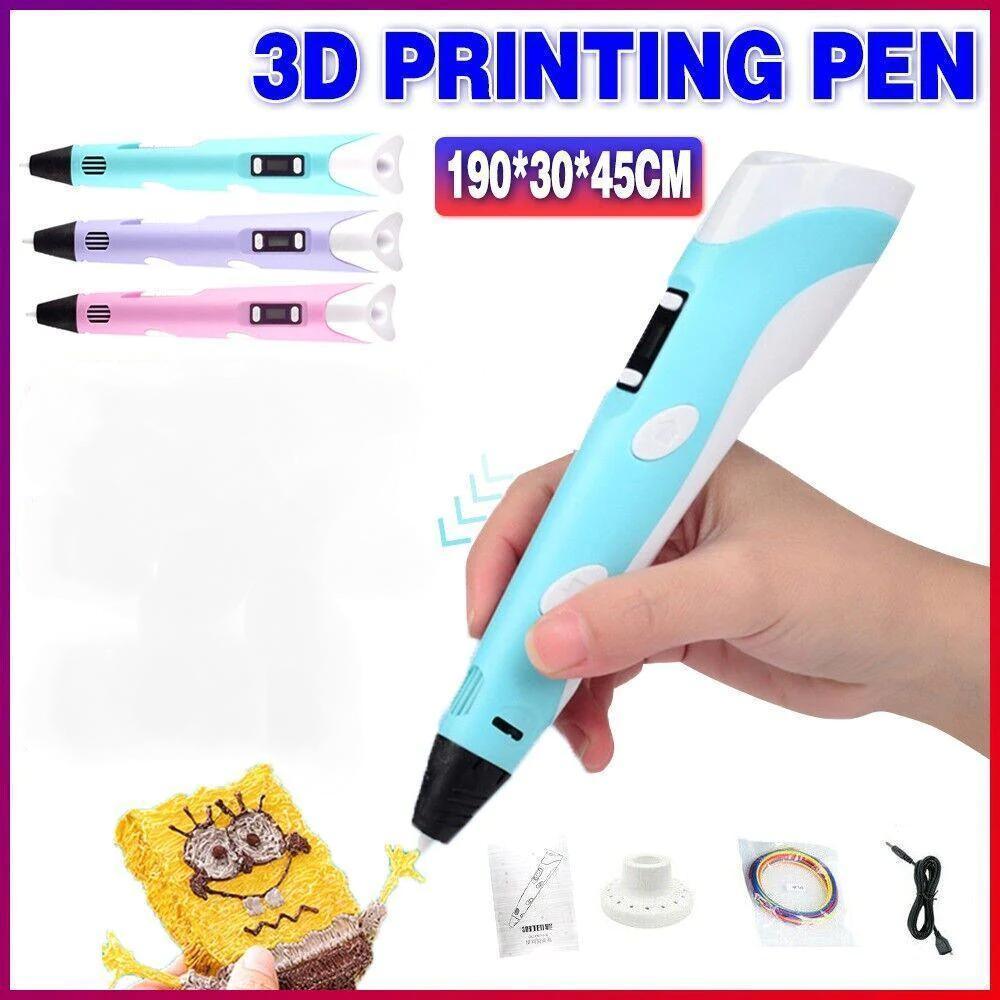 3D Printing Pen Drawing Pen Printer + LCD Screen + USB + 3 Free Filaments Gift - Pink