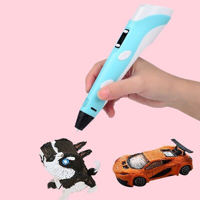 3D Printing Pen Drawing Pen Printer + LCD Screen + USB + 3 Free Filaments Gift - Pink