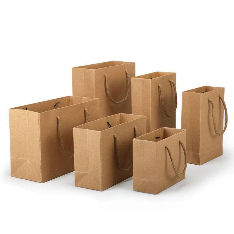 50X Kraft Paper Bags Gift Shopping Carry Craft Brown Bag With Handles - 50PCS  25*20*9CM