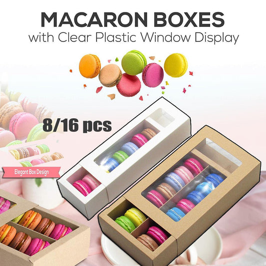 25Pcs White/Kraft Macaron Boxes 8/16 Hold Rectangular Favour Bomboniere Cookie - Kraft 8 Hold
