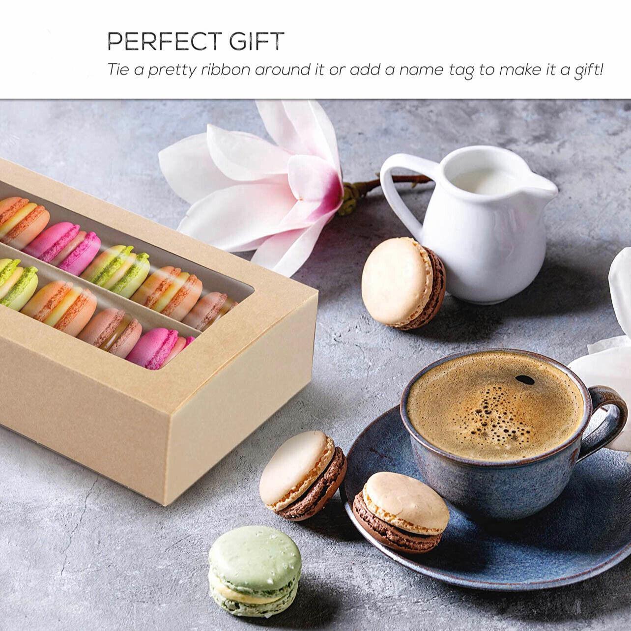 25Pcs White/Kraft Macaron Boxes 8/16 Hold Rectangular Favour Bomboniere Cookie - White 16 Hold