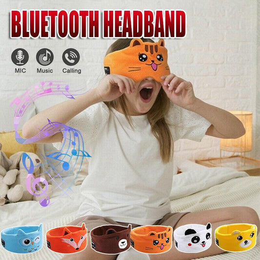 Cute Bluetooth Headband Headphones Wireless Sleep Music Mask with Mic - White-Panda