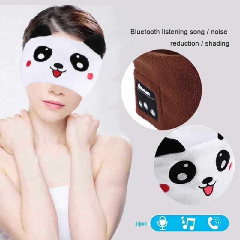 Cute Bluetooth Headband Headphones Wireless Sleep Music Mask with Mic - Brown-Bear