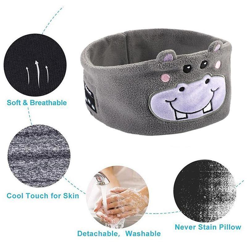 Cute Bluetooth Headband Headphones Wireless Sleep Music Mask with Mic - Orange-Cat