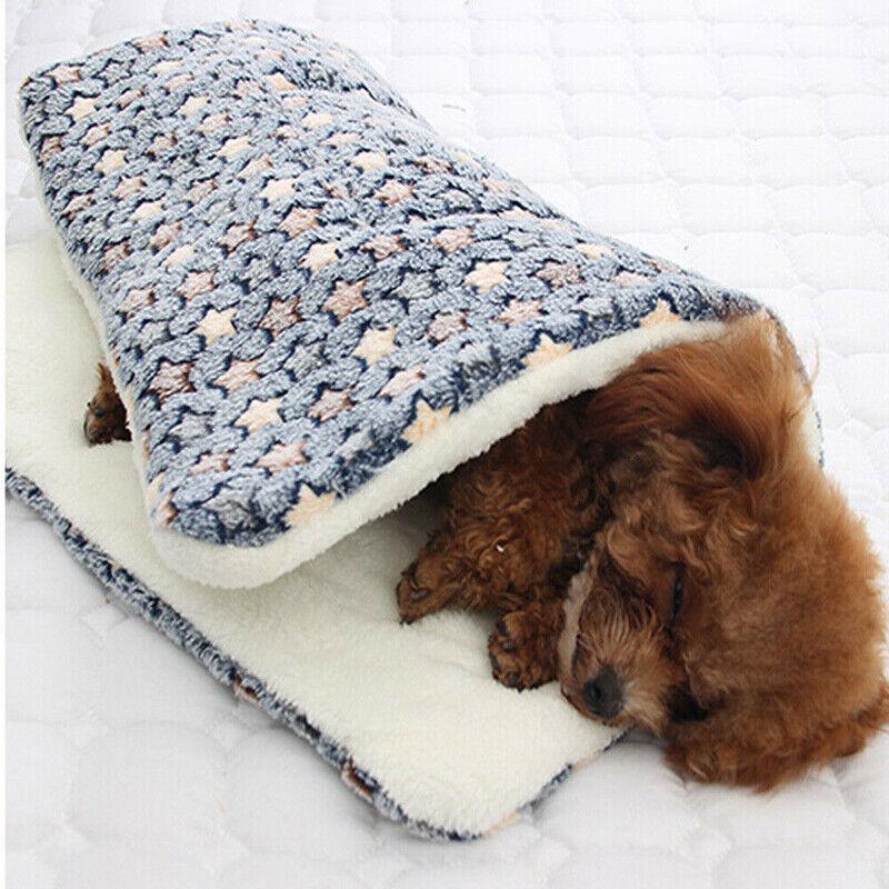 M Size Puppy Dog Cat Cushion Mattress Blanket Bed Soft Warm Pet Pad Winter Kennel House - Blue Brownstar