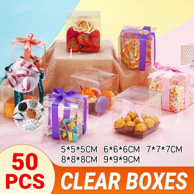 50 PVC Clear Transparent Macaron Square Cube Boxes For Wedding Favour Gift Candy - 70x70x70MM