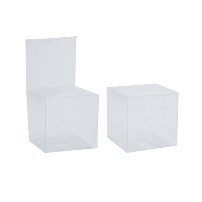 50 PVC Clear Transparent Macaron Square Cube Boxes For Wedding Favour Gift Candy - 90x90x90MM