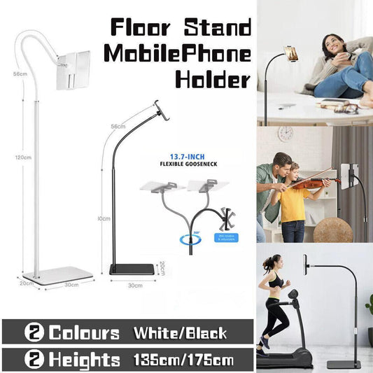 Adjustable Floor/Desk Stand Bed Lazy Mount Holder Arm Bracket For Phone Tablet - Floor Stand (135cm&Black)