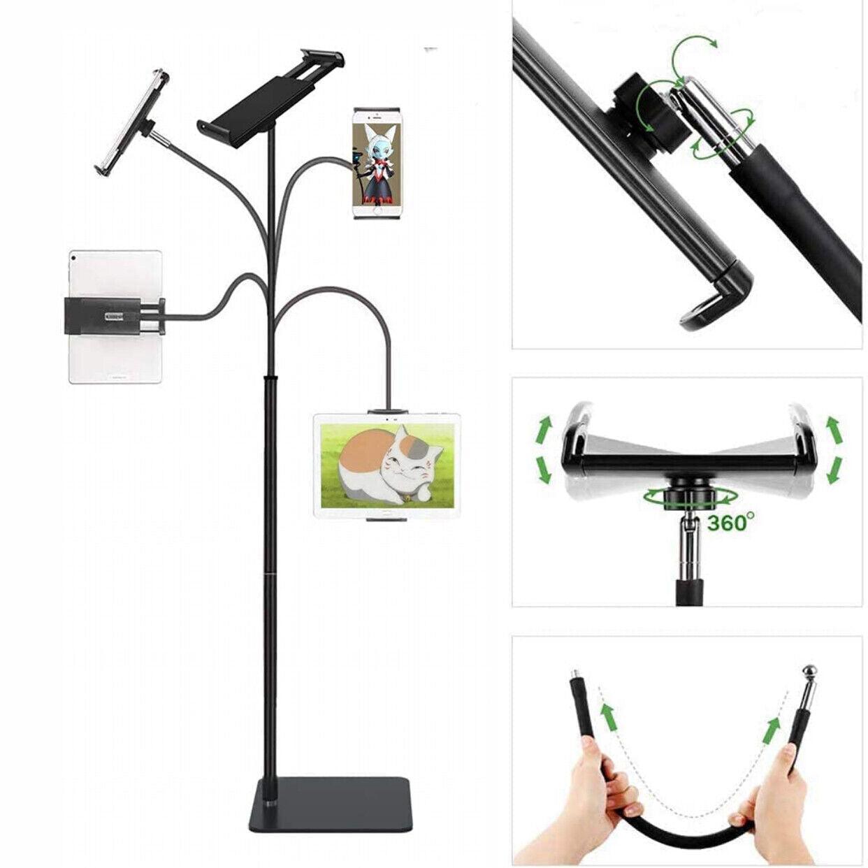 Adjustable Floor/Desk Stand Bed Lazy Mount Holder Arm Bracket For Phone Tablet - Floor Stand (135cm&Black)