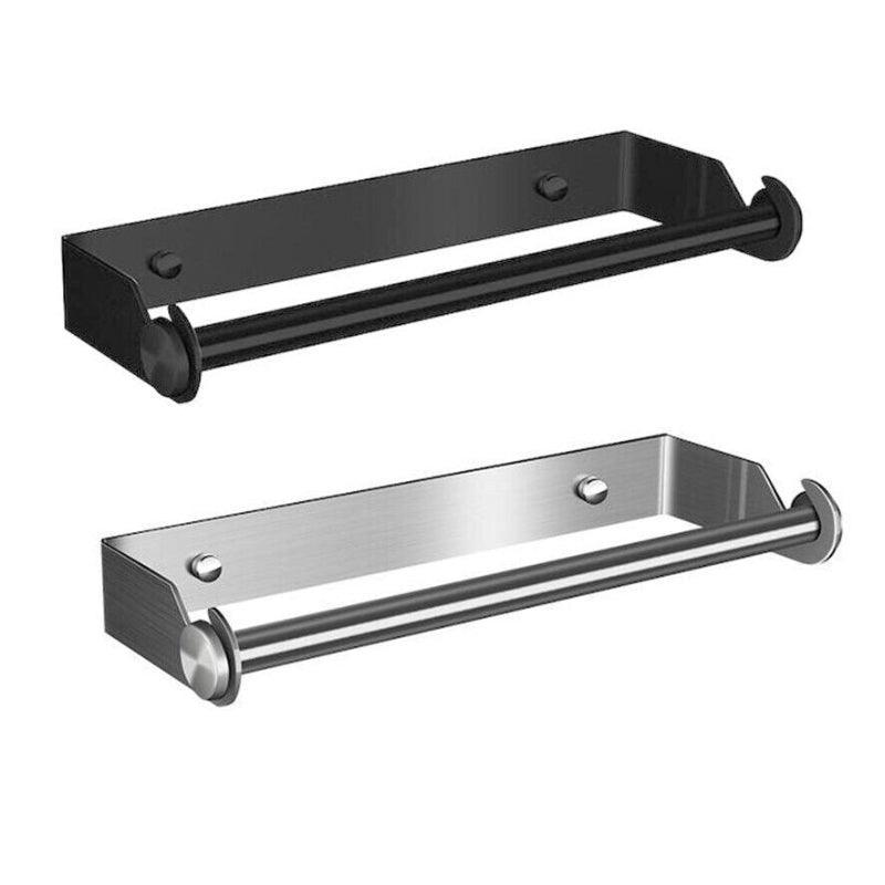 Paper Towel Holder Under Cabinet Wall Mount Stainless Steel Rack Kitchen - Black