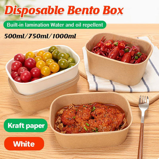 Kraft Paper Bowl for Takeaway Leak-Proof Disposable Food Container - White-Paper Lid-300pcs