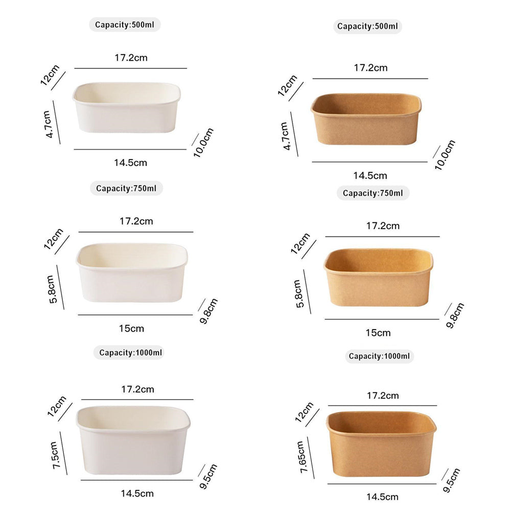 Kraft Paper Bowl for Takeaway Leak-Proof Disposable Food Container - White-Paper Lid-300pcs