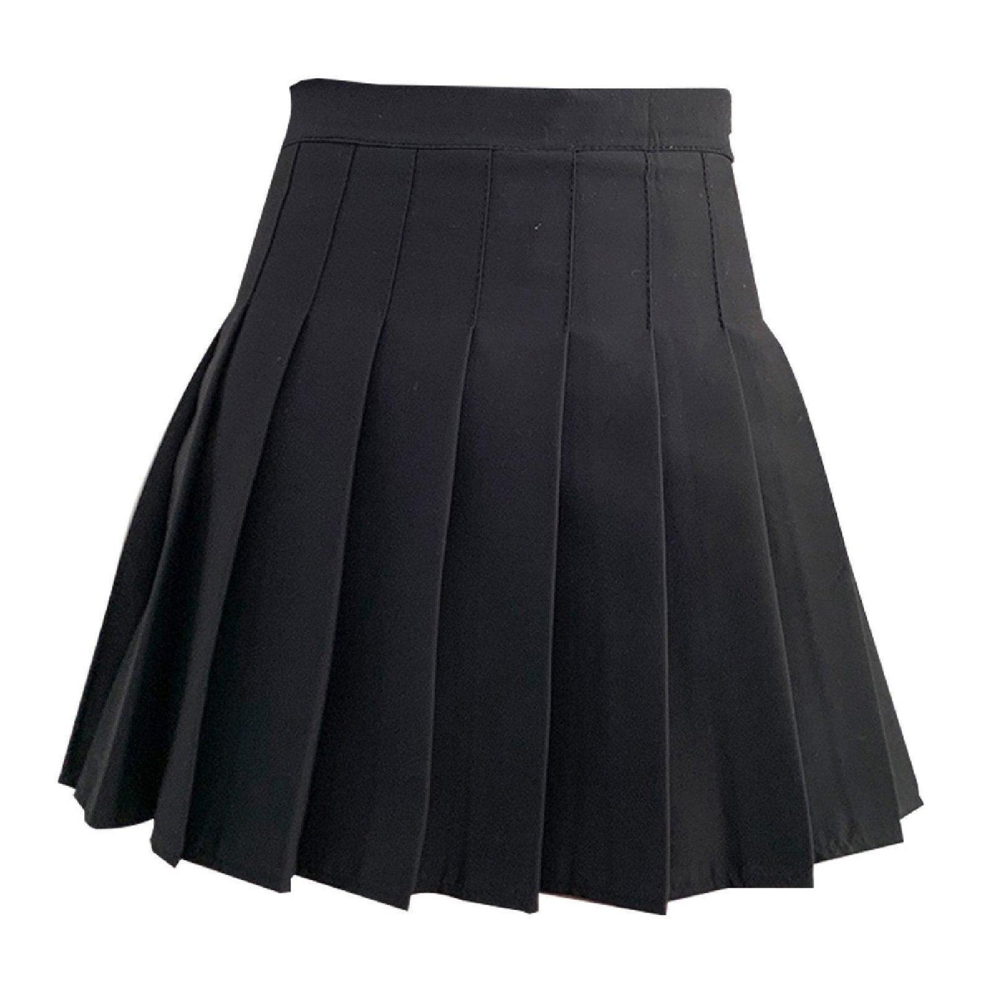 Black Women High Waist Pleated Tennis Skirt Summer Slimming - S